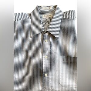NWOT Christian Dior Chemise Blue White Striped 100% Cotton SS Shirt. Size 17”